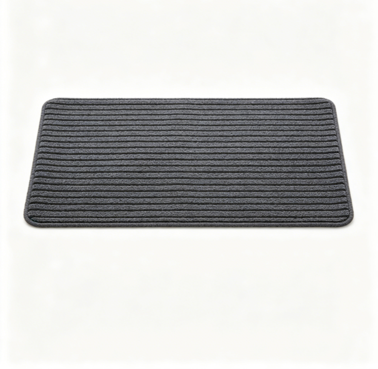HalliePet Futtermatte für Haustiere | HalliePet Saugfähige Platzmatte Hund Katze, Wasserdichte Gummirückseite, 51×30cm Dunkelgrau Gestreift