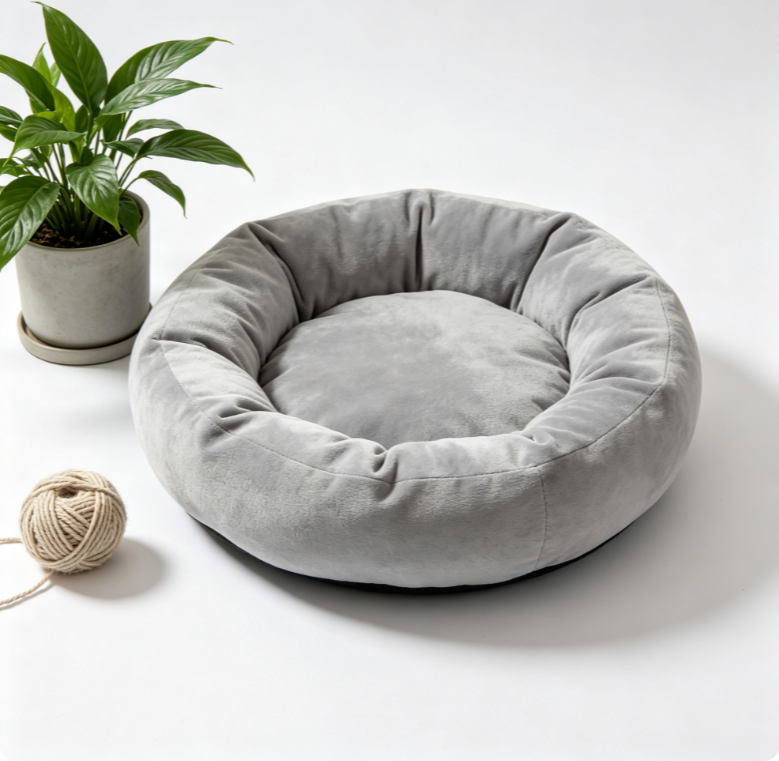 HalliePet Donut Haustierbett Hellgrau | Waschbar für kleine Hunde Katzen 50cm