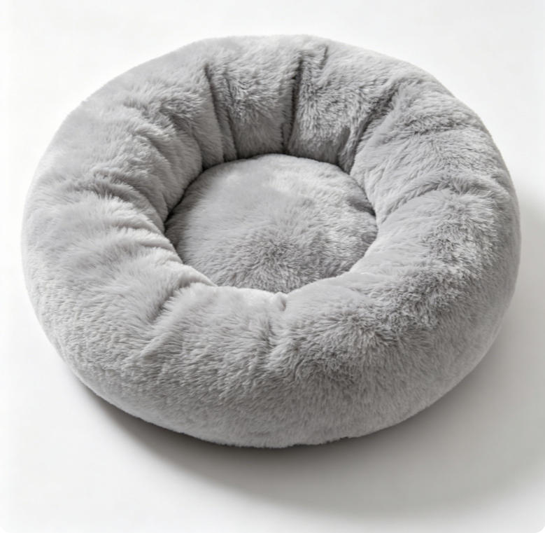 HalliePet Donut Haustierbett Hellgrau | Waschbar für kleine Hunde Katzen 50cm
